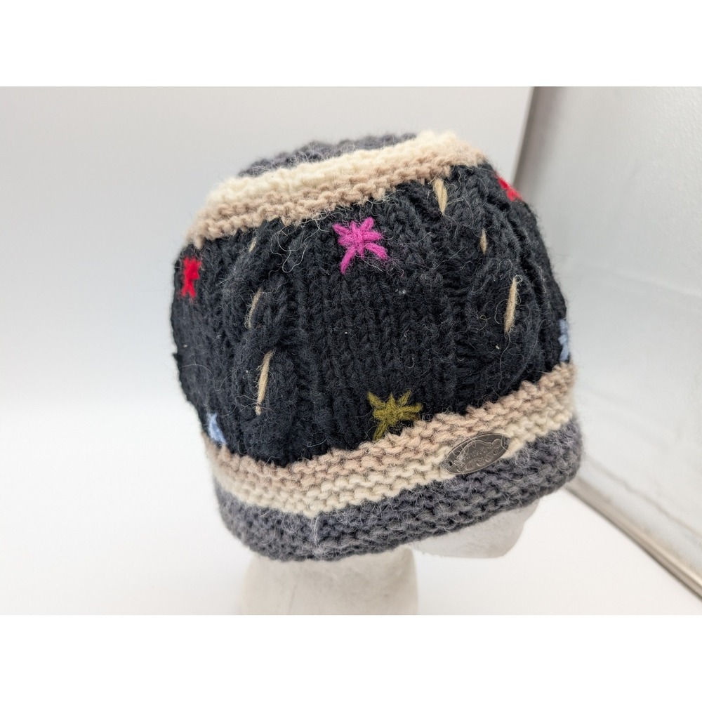 Turtle Fur Beanie Hat Adult Black Wool Hand Made Nepal Fleece Lined Cable Knit
